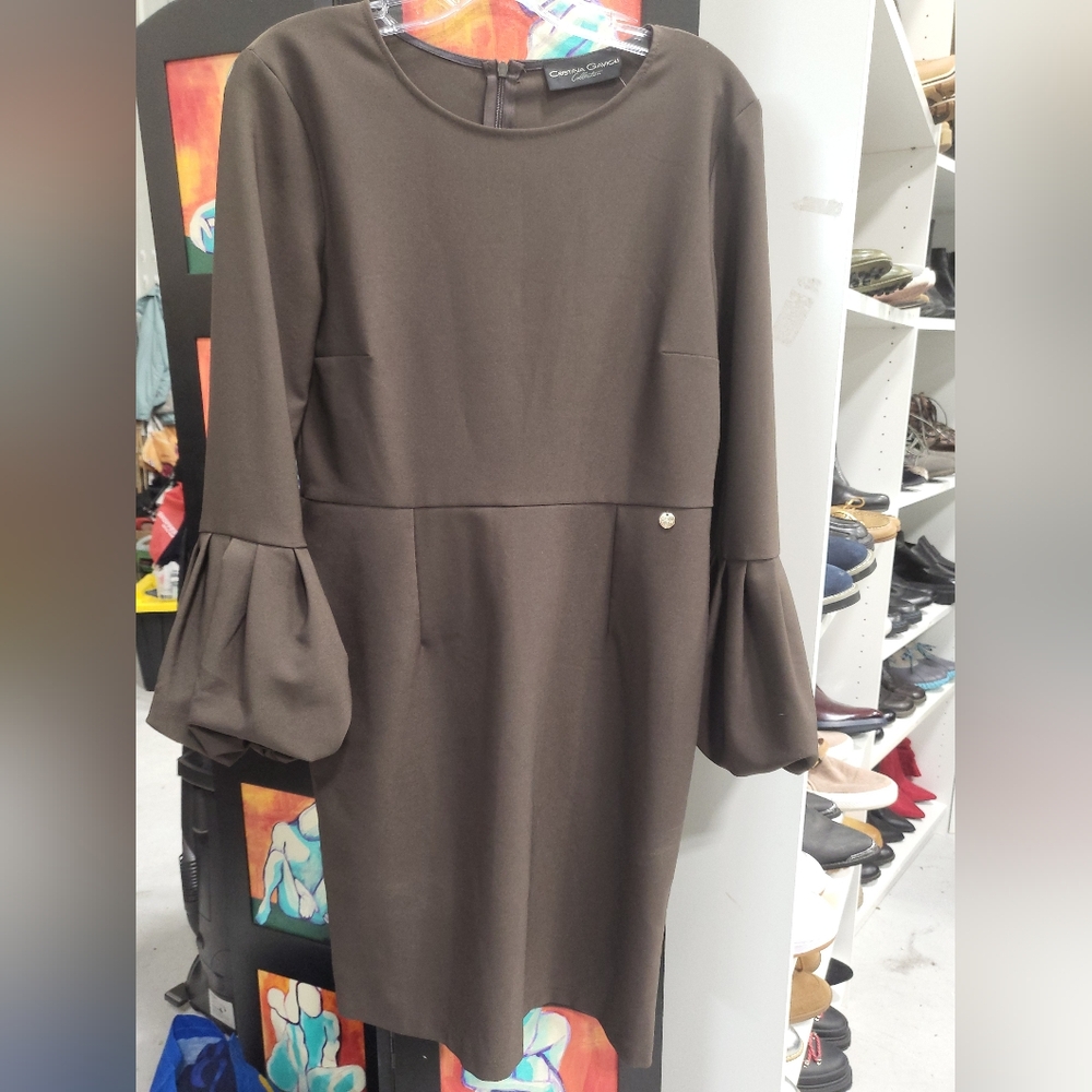 Cristina Gavioli Brown Puff Sleeve Dress